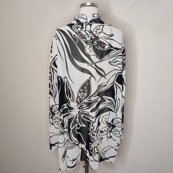 K Woman Floral Shimmer Chiffon Blouse Jacket - Picture 10 of 13